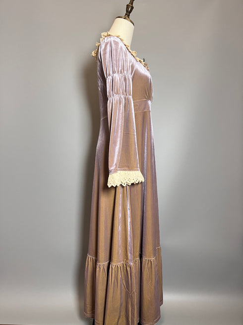 Vintage Lavender Velvet Gunne Sax Dress with Lace Trim and Bell Sleeves – Purple Gunne Sax Dresses 70s Plus SIze